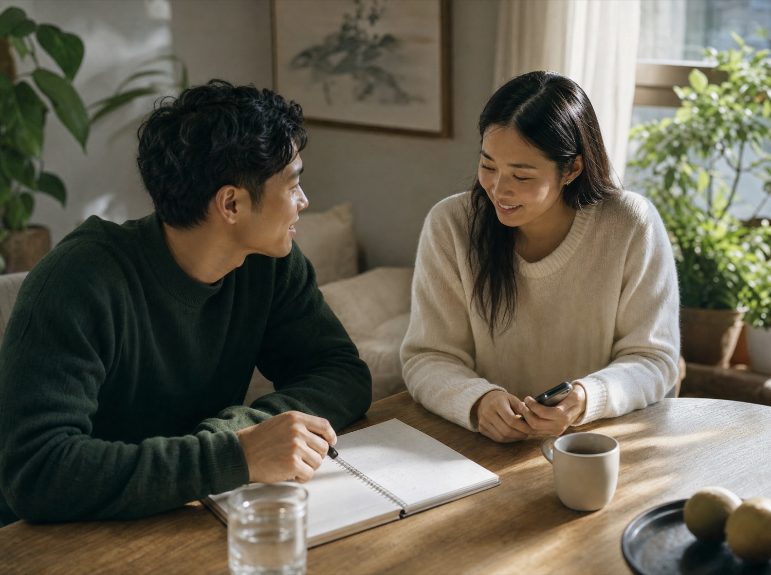 Two people reviewing a financial decision together